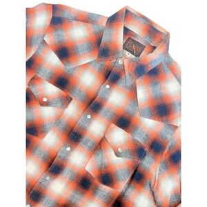 Plains Western Wear Men's M Orange Navy Plaid Pearl Snap Western Shirt